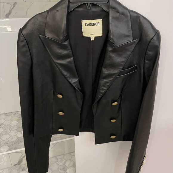 L’AGENCE 🖤 Black Lambskin Leather Cropped Blazer - Size 6 - Picture 4 of 11